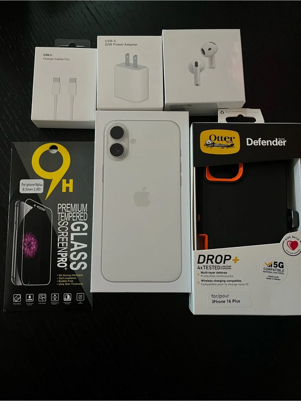 Apple iPhone 16 Pro w/Charger, AirPods, Screen Protector, & OtterBox Case